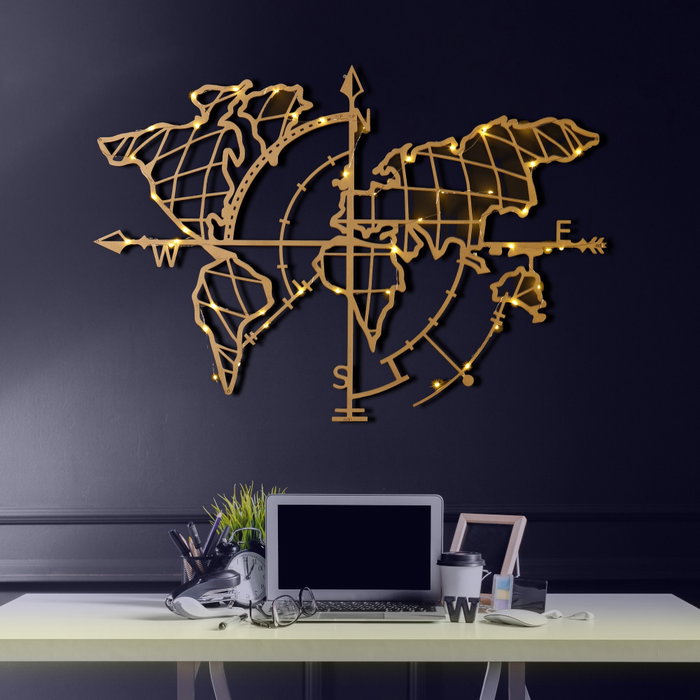 Wallity World Map Compass Led - Gold Wallity World Map Compass Led - Gold